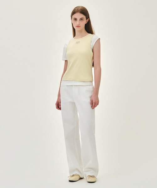MARITHE + FRANCOIS GIRBAUD(マリテフランソワジルボー)の「W SMALL CLASSIC LOGO ONE SHOULDER LAYERED TEE(Tシャツ/カットソー・レディース・アイボリー/スカイブルー・MEDIUM/SMALL)」の7枚目の写真