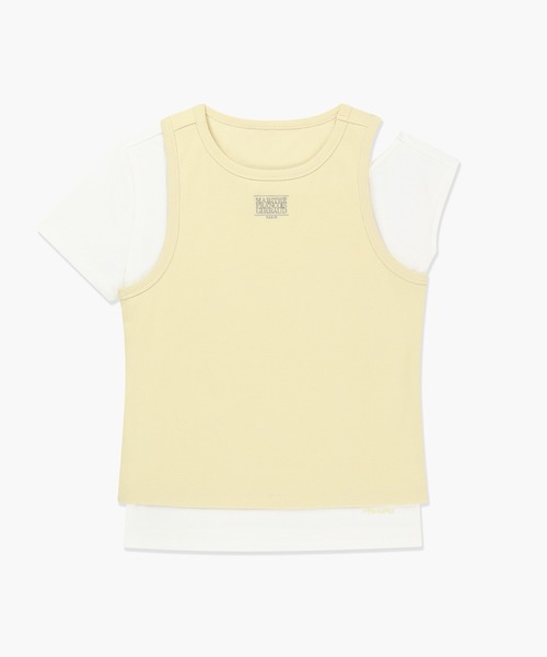 MARITHE + FRANCOIS GIRBAUD(マリテフランソワジルボー)の「W SMALL CLASSIC LOGO ONE SHOULDER LAYERED TEE(Tシャツ/カットソー・レディース・アイボリー/スカイブルー・MEDIUM/SMALL)」の8枚目の写真