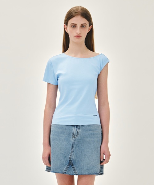 MARITHE + FRANCOIS GIRBAUD(マリテフランソワジルボー)の「W SMALL CLASSIC LOGO ONE SHOULDER LAYERED TEE(Tシャツ/カットソー・レディース・アイボリー/スカイブルー・MEDIUM/SMALL)」の17枚目の写真