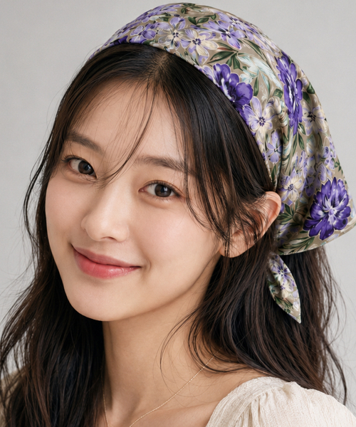 紫色のUVカットバンダナペイズリーフラワーヘアターバンハンカチ
