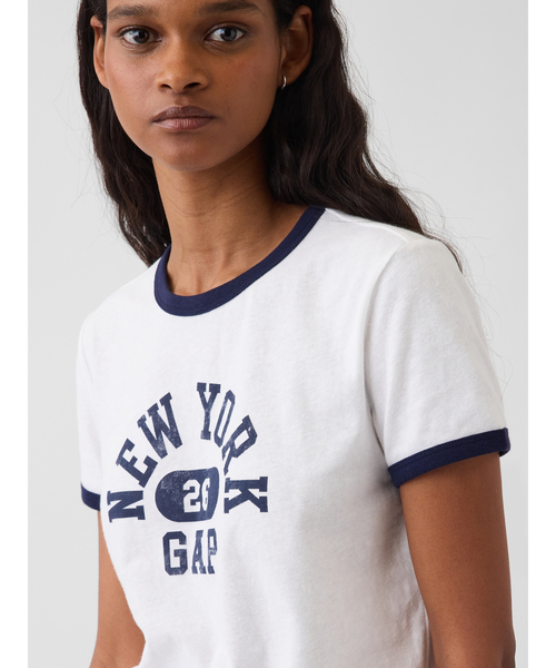 GAP(ギャップ)の「GAP NEW YORKロゴ リンガーTシャツ(Tシャツ/カットソー・レディース・ネイビー/ホワイト・XS/S/M/L/XL/XXS)」の4枚目の写真