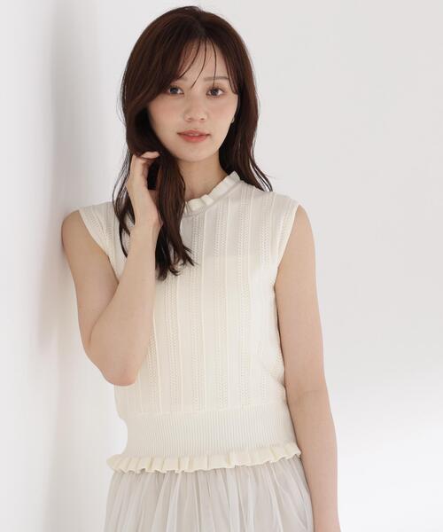 PROPORTION BODY DRESSING(プロポーションボディドレッシング)の「レース編みノースリーブニット / 1216270801(ニット/セーター・レディース・ブラウン/ホワイト系その他/グリーン・FREE)」の2枚目の写真