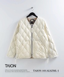 【TAION(タイオン)】〈ユニセックス〉ミリタリー VネックWジップ ダウンジャケット-ソフトシェル