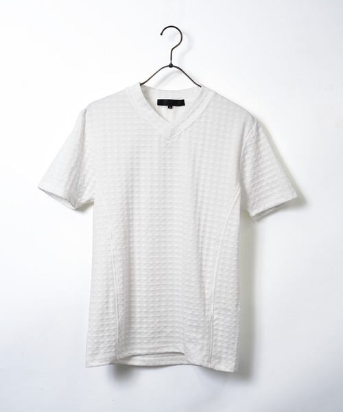 jiggys shop(ジギーズショップ)の「ダイヤジャガード Vネック スリムフィット ストレッチ 半袖Tシャツ カットソー(Tシャツ/カットソー・メンズ・ホワイト/チャコールグレー/ブラック/ネイビー/ブラウン・MEDIUM/LARGE/X-LARGE)」の10枚目の写真
