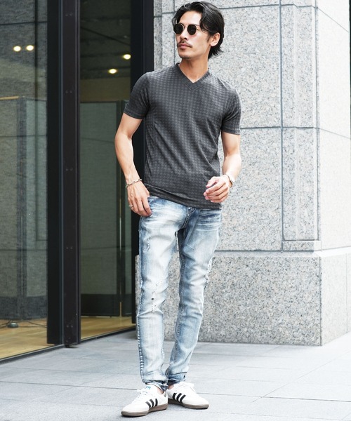 jiggys shop(ジギーズショップ)の「ダイヤジャガード Vネック スリムフィット ストレッチ 半袖Tシャツ カットソー(Tシャツ/カットソー・メンズ・ホワイト/チャコールグレー/ブラック/ネイビー/ブラウン・MEDIUM/LARGE/X-LARGE)」の17枚目の写真