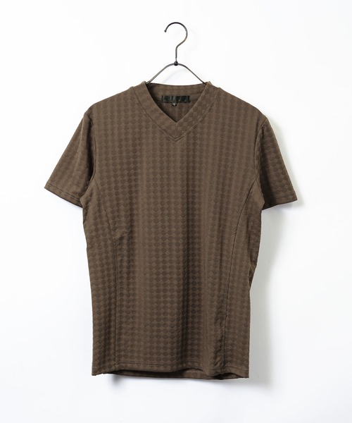 jiggys shop(ジギーズショップ)の「ダイヤジャガード Vネック スリムフィット ストレッチ 半袖Tシャツ カットソー(Tシャツ/カットソー・メンズ・ホワイト/チャコールグレー/ブラック/ネイビー/ブラウン・MEDIUM/LARGE/X-LARGE)」の18枚目の写真