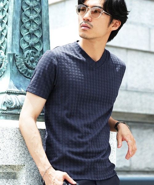 jiggys shop(ジギーズショップ)の「ダイヤジャガード Vネック スリムフィット ストレッチ 半袖Tシャツ カットソー(Tシャツ/カットソー・メンズ・ホワイト/チャコールグレー/ブラック/ネイビー/ブラウン・MEDIUM/LARGE/X-LARGE)」の22枚目の写真