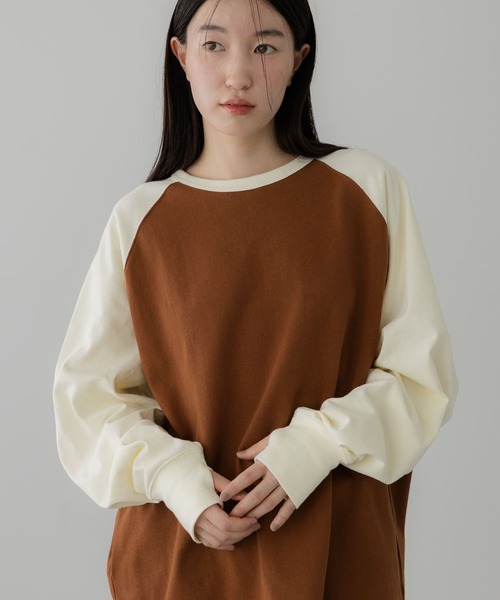 LOWRYS FARM(ローリーズファーム)の「【LFM(U)】USAコットンラグランTLS 1056209(Tシャツ/カットソー・メンズ・レッド/ブラウン/ブルー・MEDIUM/LARGE)」の1枚目の写真