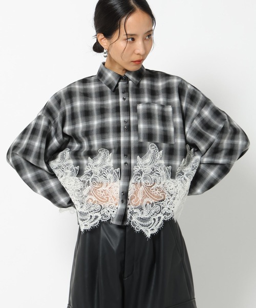 BAYFLOW(ベイフロー)の「【HEREIAM】レースコンビチェックシャツ(シャツ/ブラウス・レディース・ブラック系/ブラウン系・FREE)」の7枚目の写真