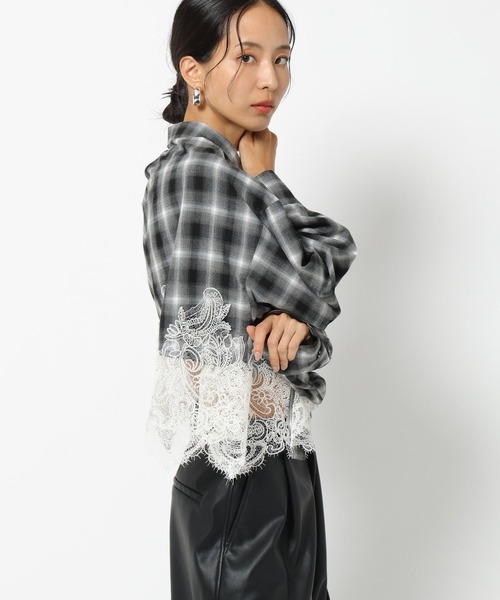 BAYFLOW(ベイフロー)の「【HEREIAM】レースコンビチェックシャツ(シャツ/ブラウス・レディース・ブラック系/ブラウン系・FREE)」の8枚目の写真