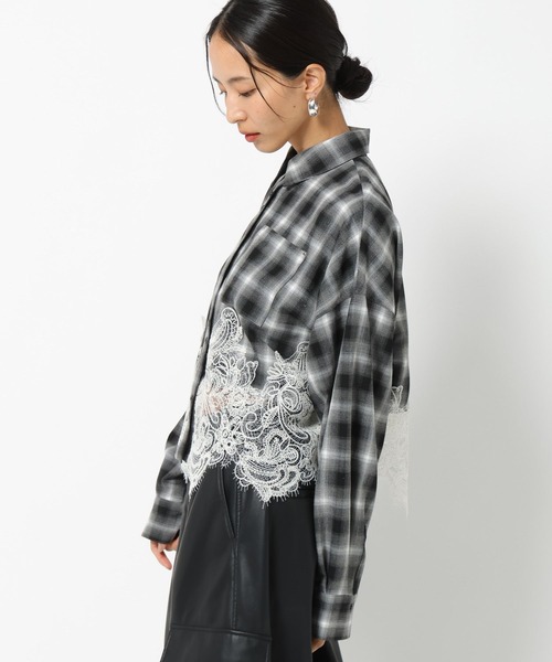 BAYFLOW(ベイフロー)の「【HEREIAM】レースコンビチェックシャツ(シャツ/ブラウス・レディース・ブラック系/ブラウン系・FREE)」の10枚目の写真