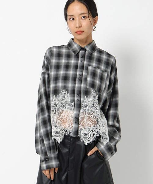 BAYFLOW(ベイフロー)の「【HEREIAM】レースコンビチェックシャツ(シャツ/ブラウス・レディース・ブラック系/ブラウン系・FREE)」の11枚目の写真