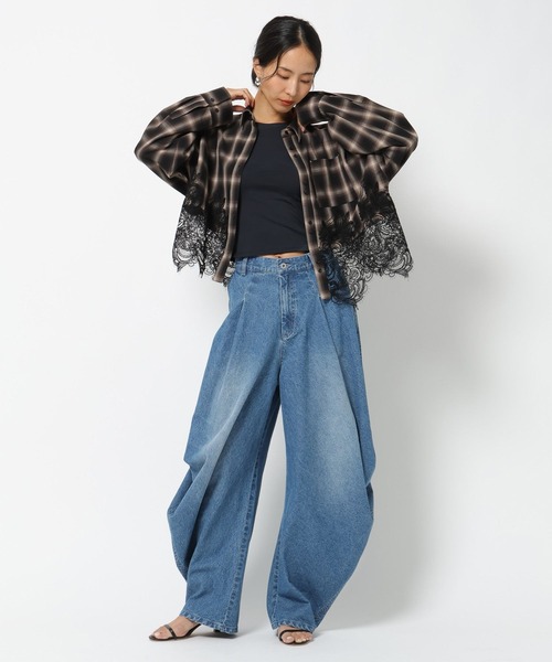 BAYFLOW(ベイフロー)の「【HEREIAM】レースコンビチェックシャツ(シャツ/ブラウス・レディース・ブラック系/ブラウン系・FREE)」の12枚目の写真