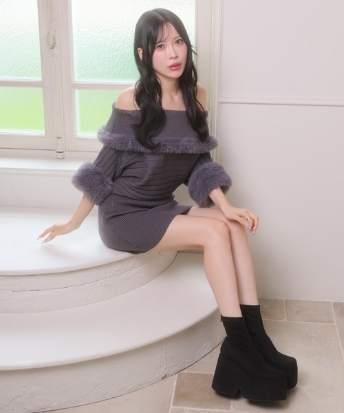 LIPSERVICE(リップサービス)の「ワイドオフショルブラウジングファーワンピース(ワンピース・レディース・グレー/アイボリー/ベージュ・FREE)」の16枚目の写真