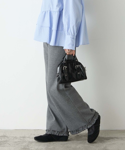 forksy.（フォルクシー）の「【forksy.】<エブリデイシリーズ>フリルヘム ダンボール イージーフレアパンツ（スウェットパンツ・レディース・チャコールグレー/ダークブラウン/ブラック/ライトピンク/杢グレー/アイボリー・M/L）」の21枚目の写真