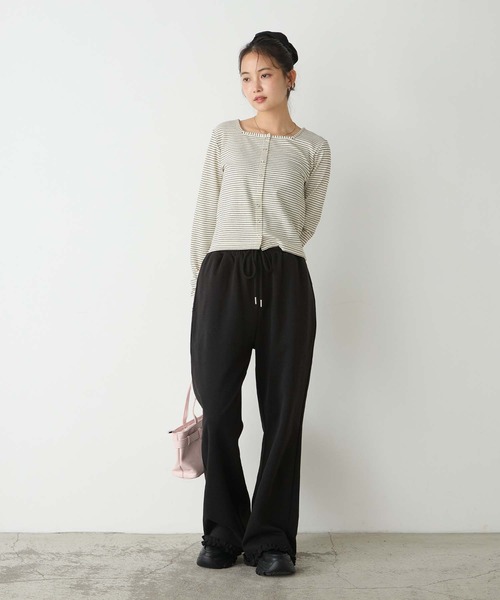 forksy.（フォルクシー）の「【forksy.】<エブリデイシリーズ>フリルヘム ダンボール イージーフレアパンツ（スウェットパンツ・レディース・チャコールグレー/ダークブラウン/ブラック/ライトピンク/杢グレー/アイボリー・M/L）」の10枚目の写真