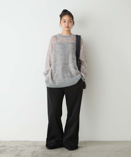 forksy.（フォルクシー）の「【forksy.】<エブリデイシリーズ>フリルヘム ダンボール イージーフレアパンツ（スウェットパンツ・レディース・チャコールグレー/ダークブラウン/ブラック/ライトピンク/杢グレー/アイボリー・M/L）」の13枚目の写真