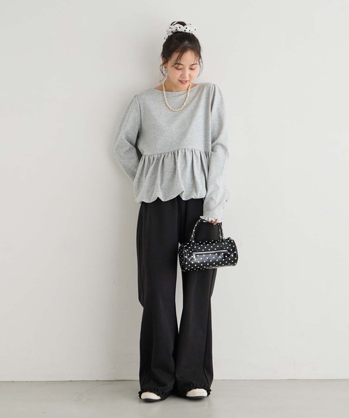 forksy.（フォルクシー）の「【forksy.】<エブリデイシリーズ>フリルヘム ダンボール イージーフレアパンツ（スウェットパンツ・レディース・チャコールグレー/ダークブラウン/ブラック/ライトピンク/杢グレー/アイボリー・M/L）」の15枚目の写真