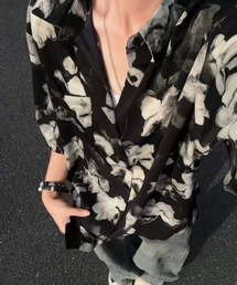 水彩アートフラワー柄 オーバーサイズ半袖シャツ
