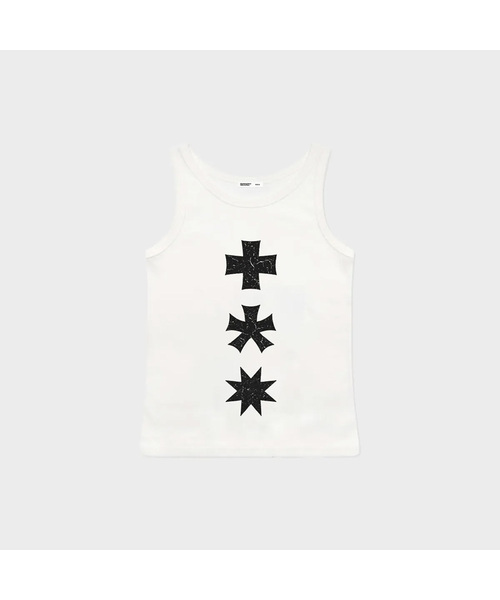 mydeepbluememories(マイディープブルーメモリーズ)の「(W) MM THREE SYMBOL SLEEVELESS (4 colors)(Tシャツ/カットソー・レディース・ブラック×グレー/ブラック×イエロー/ホワイト×レッド/ホワイト×ブラック・ONE SIZE)」の2枚目の写真