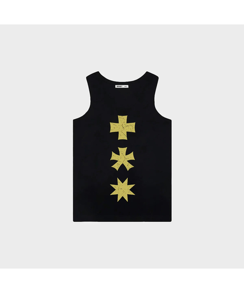 mydeepbluememories(マイディープブルーメモリーズ)の「(W) MM THREE SYMBOL SLEEVELESS (4 colors)(Tシャツ/カットソー・レディース・ブラック×グレー/ブラック×イエロー/ホワイト×レッド/ホワイト×ブラック・ONE SIZE)」の4枚目の写真