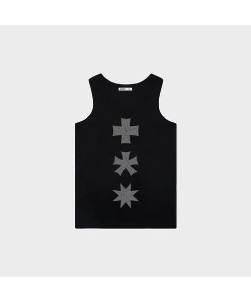 mydeepbluememories(マイディープブルーメモリーズ)の「(W) MM THREE SYMBOL SLEEVELESS (4 colors)(Tシャツ/カットソー・レディース・ブラック×グレー/ブラック×イエロー/ホワイト×レッド/ホワイト×ブラック・ONE SIZE)」の3枚目の写真