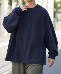 限定展開 CHOW DOWN/チャウダウン ワイドシルエット ワンポイント刺繍 クルーネック ロングスリーブTシャツ