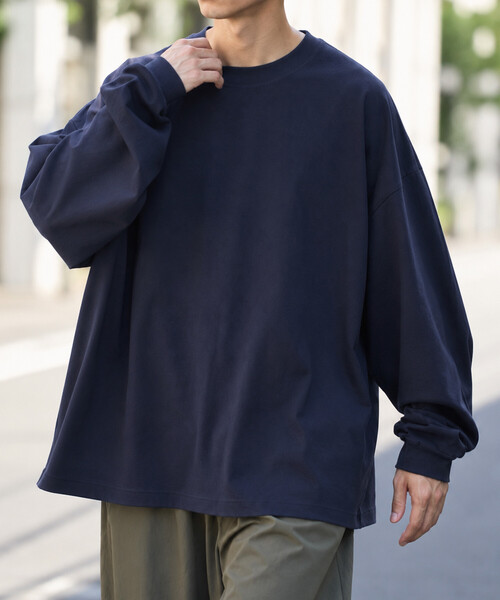 FREAK'S STORE(フリークスストア)の「限定展開 CHOW DOWN/チャウダウン ワイドシルエット ワンポイント刺繍 クルーネック ロングスリーブTシャツ(Tシャツ/カットソー・メンズ・グレー/ネイビー/ホワイト/チャコールグレー/ブラック・LARGE/SMALL/MEDIUM)」の1枚目の写真