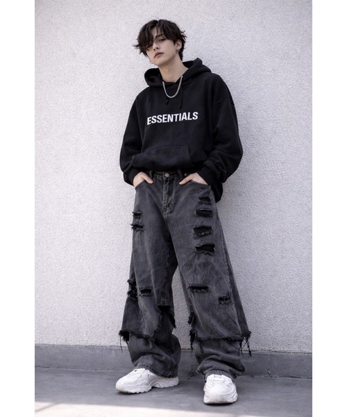 Bling Leads(ブリングリーズ)の「【Bls】【Bling Leads】ダメージレイヤードデニムパンツ(デニムパンツ・メンズ・ブラック・LARGE/MEDIUM)」の1枚目の写真