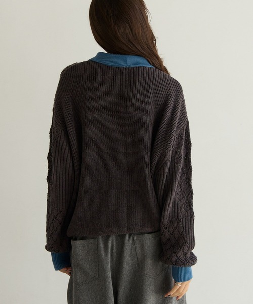 PBLIM(ページボーイリム)の「《UNISEX》パッチワークニットポロ(ニット/セーター・レディース・ベージュ/チャコールグレー・FREE)」の7枚目の写真