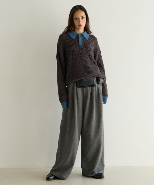 PBLIM(ページボーイリム)の「《UNISEX》パッチワークニットポロ(ニット/セーター・レディース・ベージュ/チャコールグレー・FREE)」の8枚目の写真