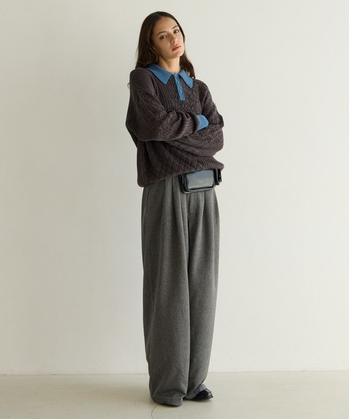 PBLIM(ページボーイリム)の「《UNISEX》パッチワークニットポロ(ニット/セーター・レディース・ベージュ/チャコールグレー・FREE)」の9枚目の写真
