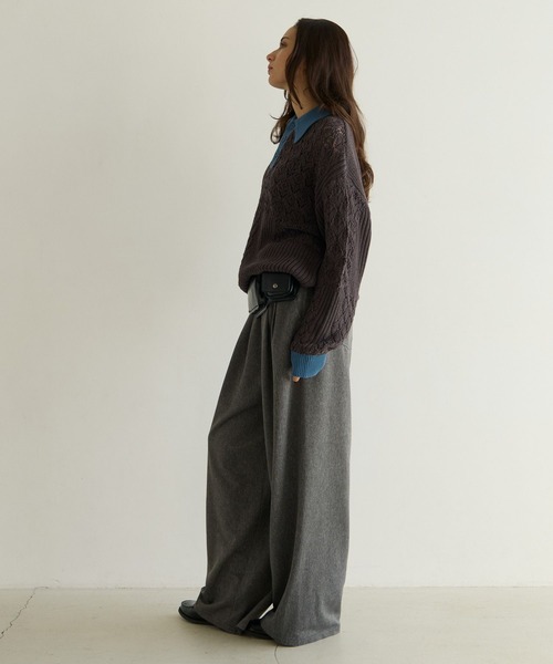 PBLIM(ページボーイリム)の「《UNISEX》パッチワークニットポロ(ニット/セーター・レディース・ベージュ/チャコールグレー・FREE)」の10枚目の写真