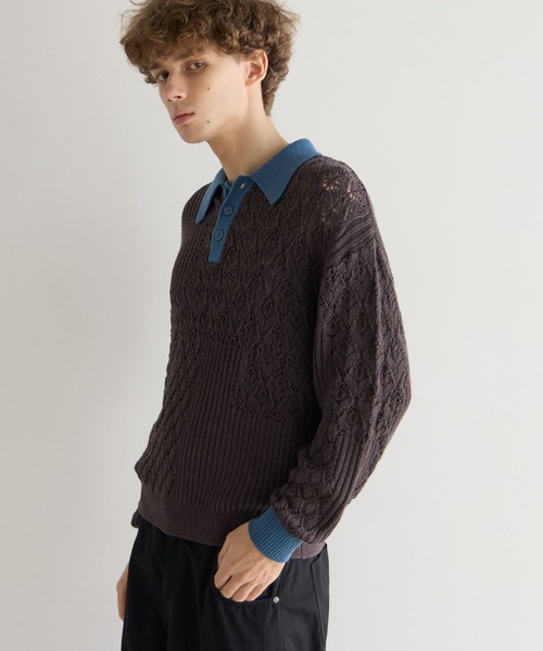 PBLIM(ページボーイリム)の「《UNISEX》パッチワークニットポロ(ニット/セーター・レディース・ベージュ/チャコールグレー・FREE)」の13枚目の写真