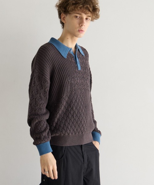 PBLIM(ページボーイリム)の「《UNISEX》パッチワークニットポロ(ニット/セーター・レディース・ベージュ/チャコールグレー・FREE)」の14枚目の写真