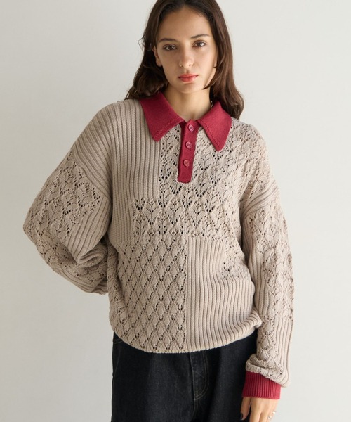 PBLIM(ページボーイリム)の「《UNISEX》パッチワークニットポロ(ニット/セーター・レディース・ベージュ/チャコールグレー・FREE)」の20枚目の写真