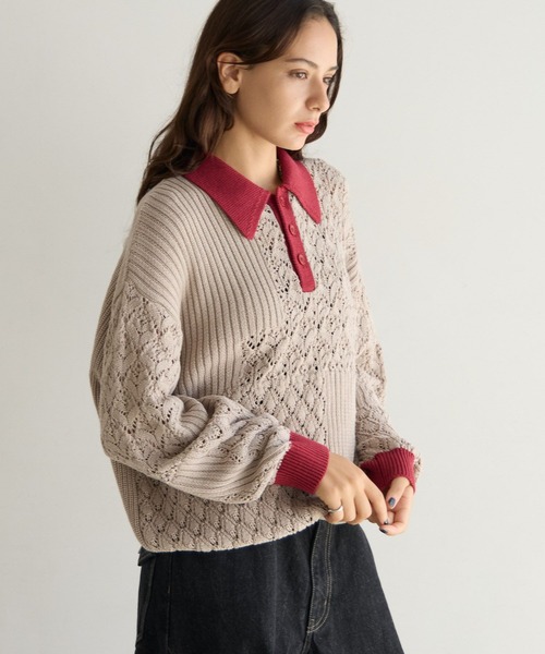 PBLIM(ページボーイリム)の「《UNISEX》パッチワークニットポロ(ニット/セーター・レディース・ベージュ/チャコールグレー・FREE)」の22枚目の写真