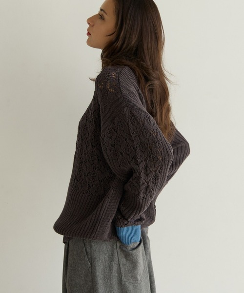 PBLIM(ページボーイリム)の「《UNISEX》パッチワークニットポロ(ニット/セーター・レディース・ベージュ/チャコールグレー・FREE)」の6枚目の写真