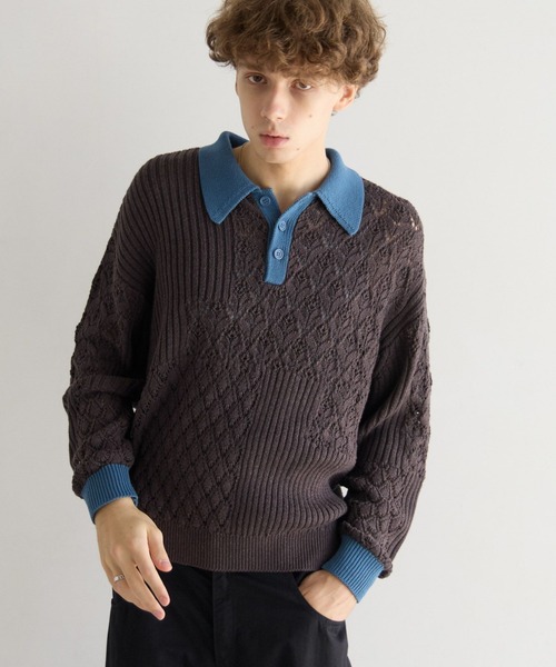 PBLIM(ページボーイリム)の「《UNISEX》パッチワークニットポロ(ニット/セーター・レディース・ベージュ/チャコールグレー・FREE)」の12枚目の写真