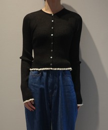 CLANE CONTRAST TRIM SHEER KNIT CARDIGAN
