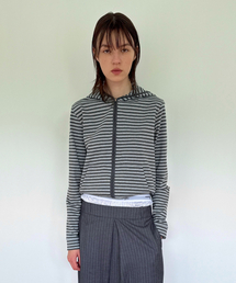 STRIPE JERSEY ZIP HOODIE (blue grey)
