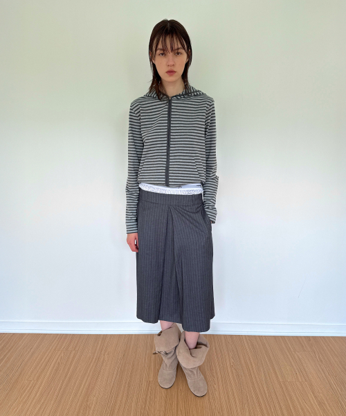 DIAGONAL（ダイアゴナル）の「STRIPE JERSEY ZIP HOODIE (blue grey)（パーカー・レディース・その他・FREE）」の4枚目の写真