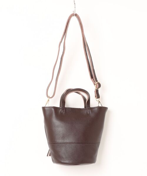 COOCO(クーコ)の「【CO】【cooco】シュリンクレザーバケツ型ミニ2WAYトートバッグ(トートバッグ・レディース・ブラック/ダークブラウン・FREE)」の3枚目の写真