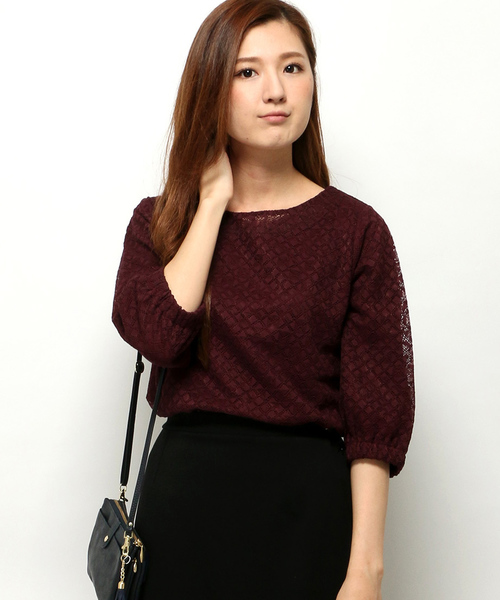 LBC（エルビーシー）の「コットンナイロンレースプルオーバー（Tシャツ/カットソー・レディース・オフホワイト/ボルドー/ブラック・LARGE/MEDIUM）」の3枚目の写真