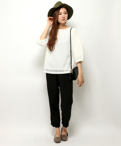 LBC（エルビーシー）の「コットンナイロンレースプルオーバー（Tシャツ/カットソー・レディース・オフホワイト/ボルドー/ブラック・LARGE/MEDIUM）」の12枚目の写真