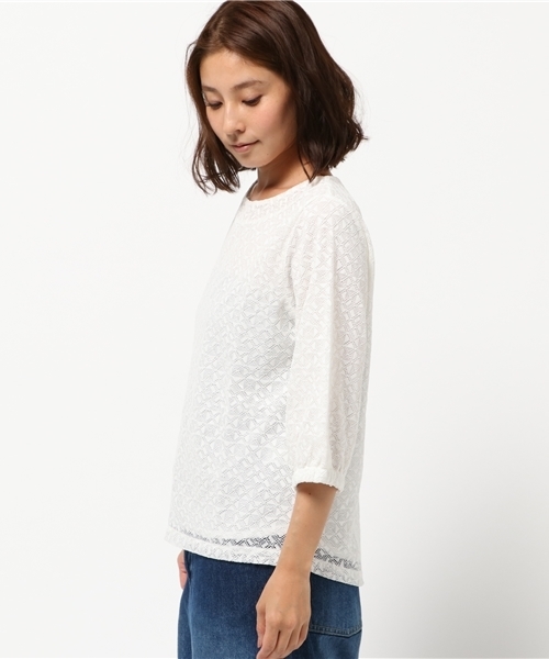 LBC（エルビーシー）の「コットンナイロンレースプルオーバー（Tシャツ/カットソー・レディース・オフホワイト/ボルドー/ブラック・LARGE/MEDIUM）」の5枚目の写真