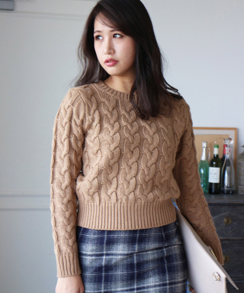 FREE'S MART（フリーズマート）の「ケーブルコンパクトニット（ニット/セーター・レディース・ホワイト/ベージュ/レッド・FREE）」の2枚目の写真