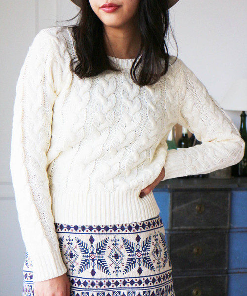 FREE'S MART（フリーズマート）の「ケーブルコンパクトニット（ニット/セーター・レディース・ホワイト/ベージュ/レッド・FREE）」の6枚目の写真