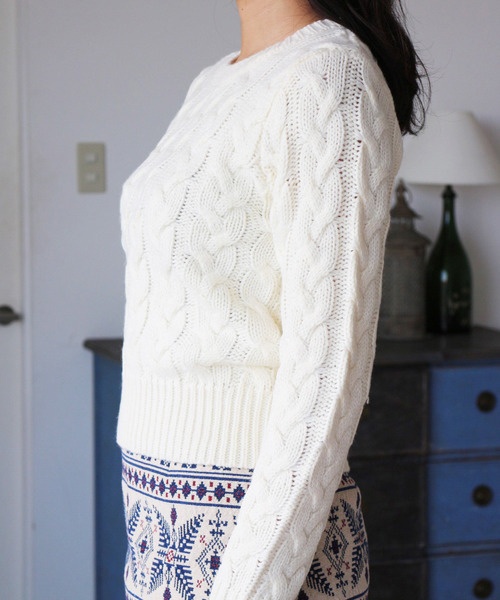 FREE'S MART（フリーズマート）の「ケーブルコンパクトニット（ニット/セーター・レディース・ホワイト/ベージュ/レッド・FREE）」の7枚目の写真