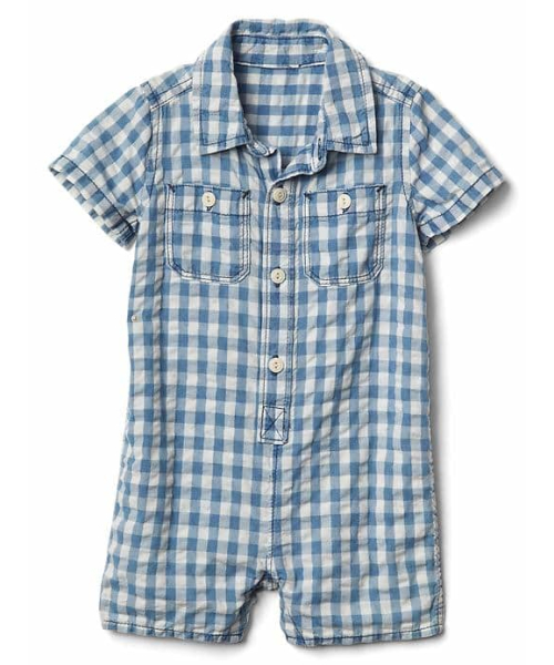 GAP(ギャップ)の「Gap ギンガムチェックデニム ショートオール(ロンパース・キッズ・ブルー系その他・70cm/60cm/80cm/90cm/50cm)」の1枚目の写真
